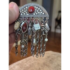 Kuchi Berber Turkmen-style Tribal Brooch Carnelian Cabochons Charms Vintage